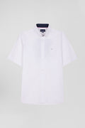 Regular white cotton short-sleeved shirt with back 10 embroidery