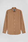 Plain hazelnut corduroy shirt Button-down collar and chest pocket Regular fit