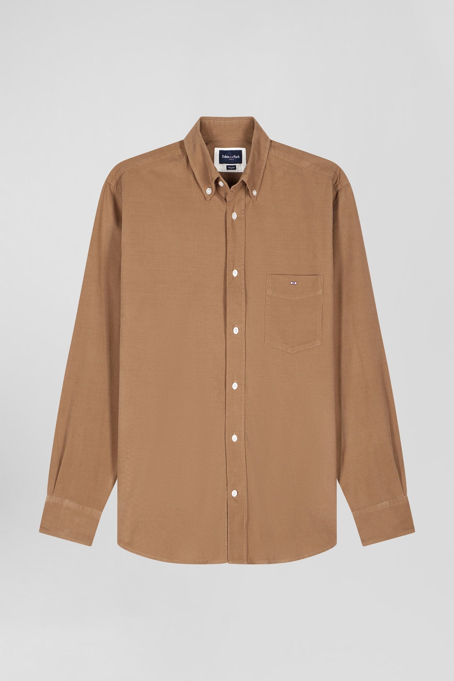 Chemise en coton uni camel col boutonné et poche poitrine coupe Regular - Image 2