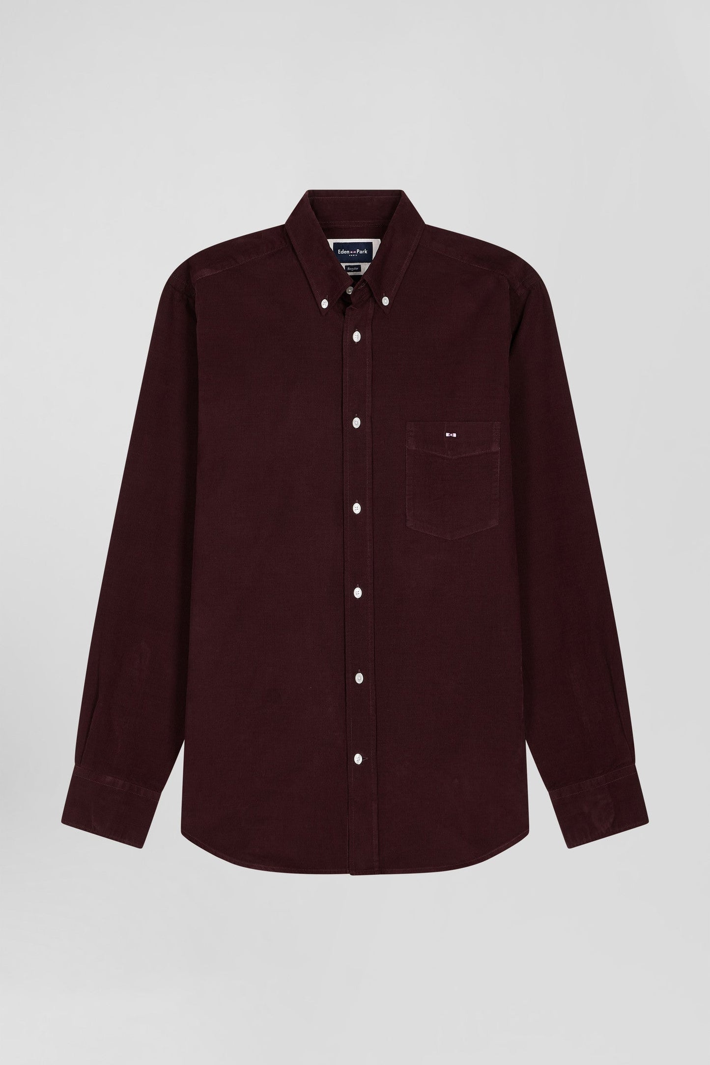 Chemise en coton uni bordeaux col boutonné et poche poitrine coupe Regular - Image 2