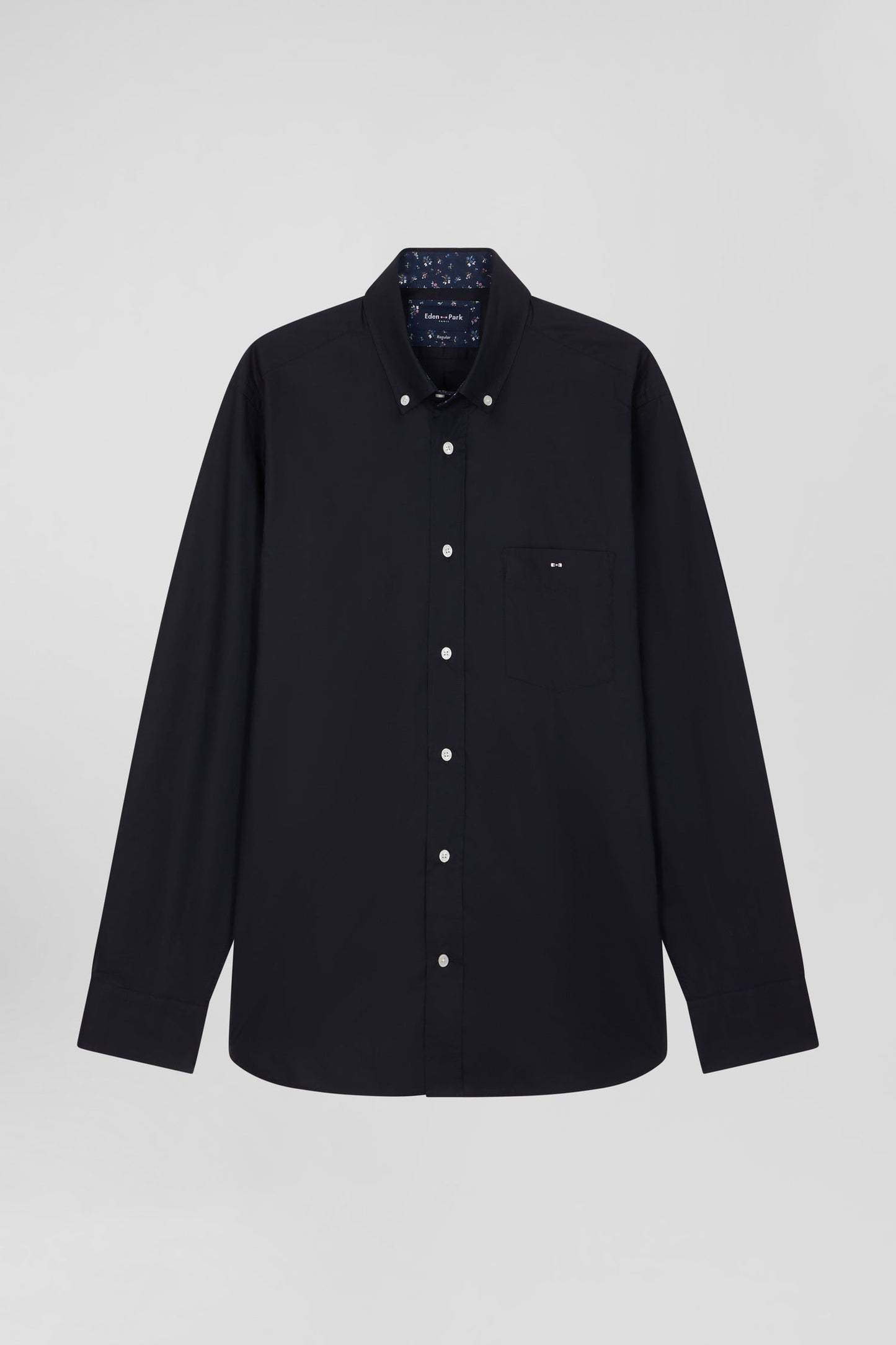 Chemise en popeline de coton bleu marine col boutonné et coudières imprimées coupe Regular - Image 2