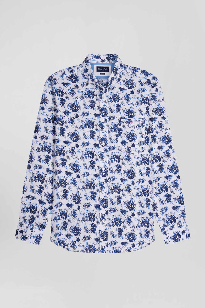 Chemise en twill de coton blanche imprimé floral bleu coupe Regular alt view