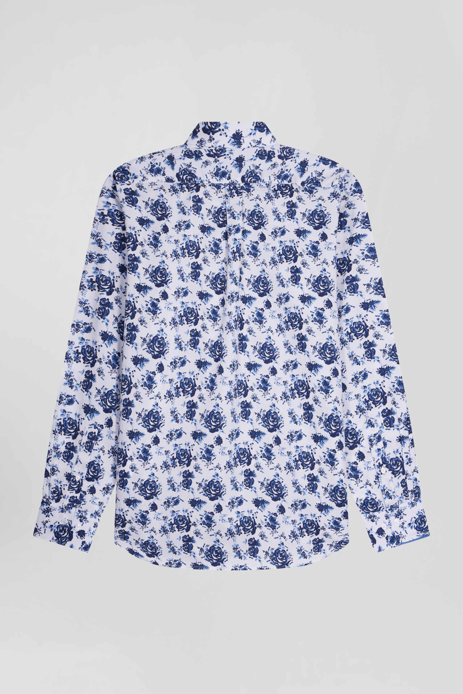 Chemise en twill de coton blanche imprimé floral bleu coupe Regular