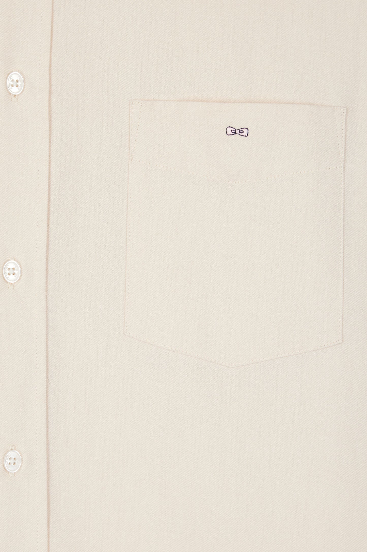 Regular plain beige cotton twill shirt with button-down collar