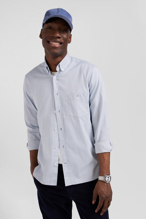 Regular plain sky blue cotton twill shirt with button-down collar - Image 3