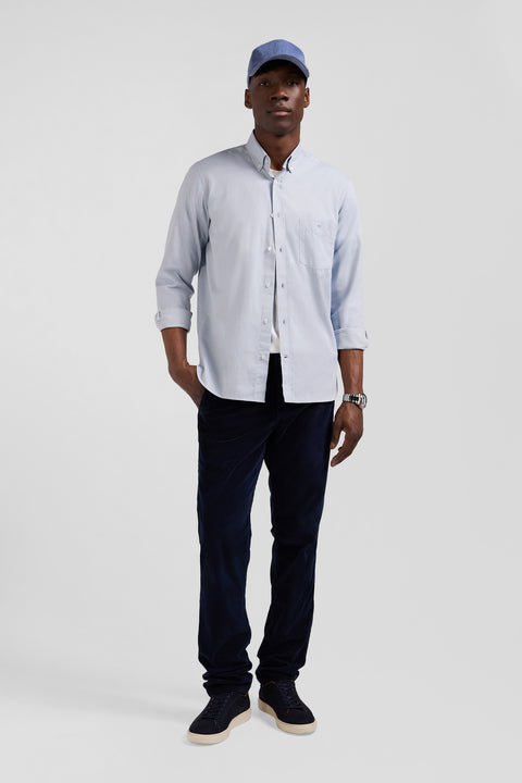 Regular plain sky blue cotton twill shirt with button-down collar - Image 1