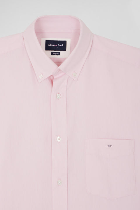 Regular plain pink cotton twill shirt with button-down collar - Image 3