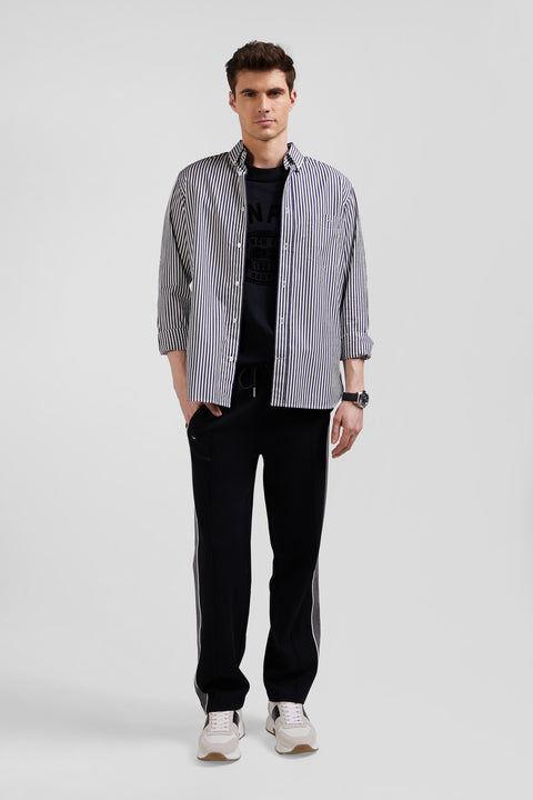 Regular navy blue striped cotton poplin shirt - Image 1