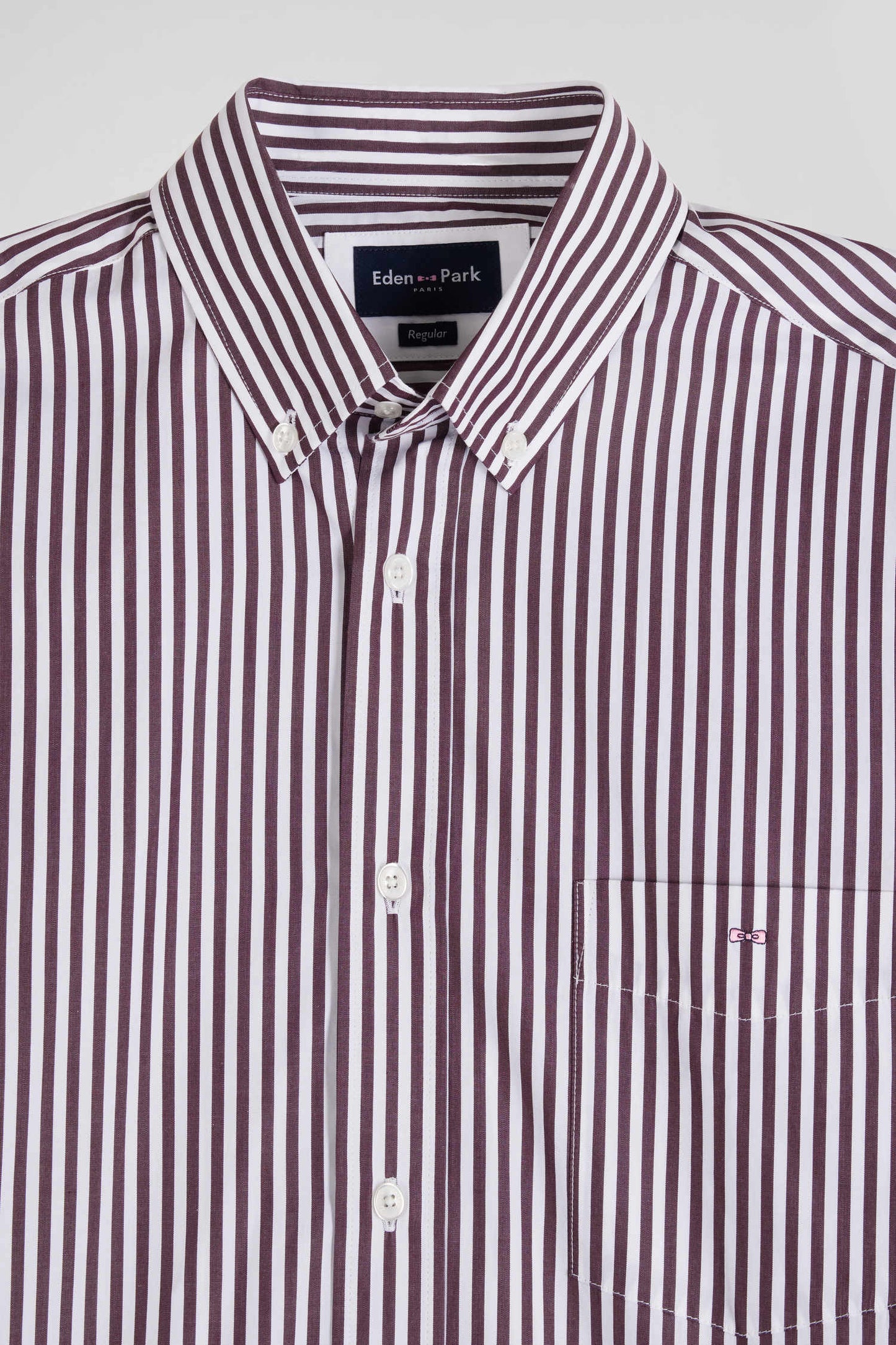 Chemise en popeline de coton rayée bordeaux coupe Regular - Image 8