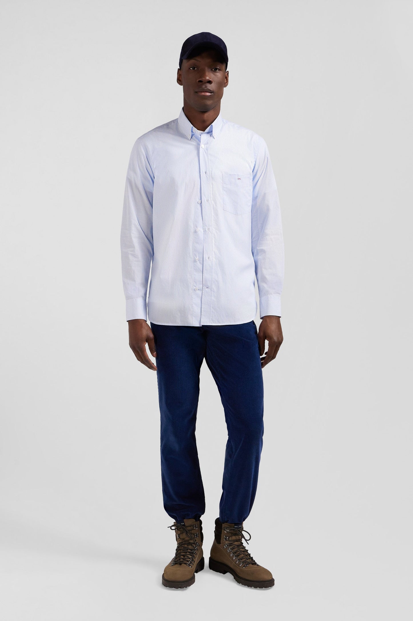 Chemise en coton jacquard rayé ciel coupe Regular - Image 1