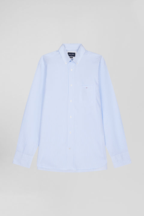 Regular sky blue striped cotton jacquard shirt - Image 2