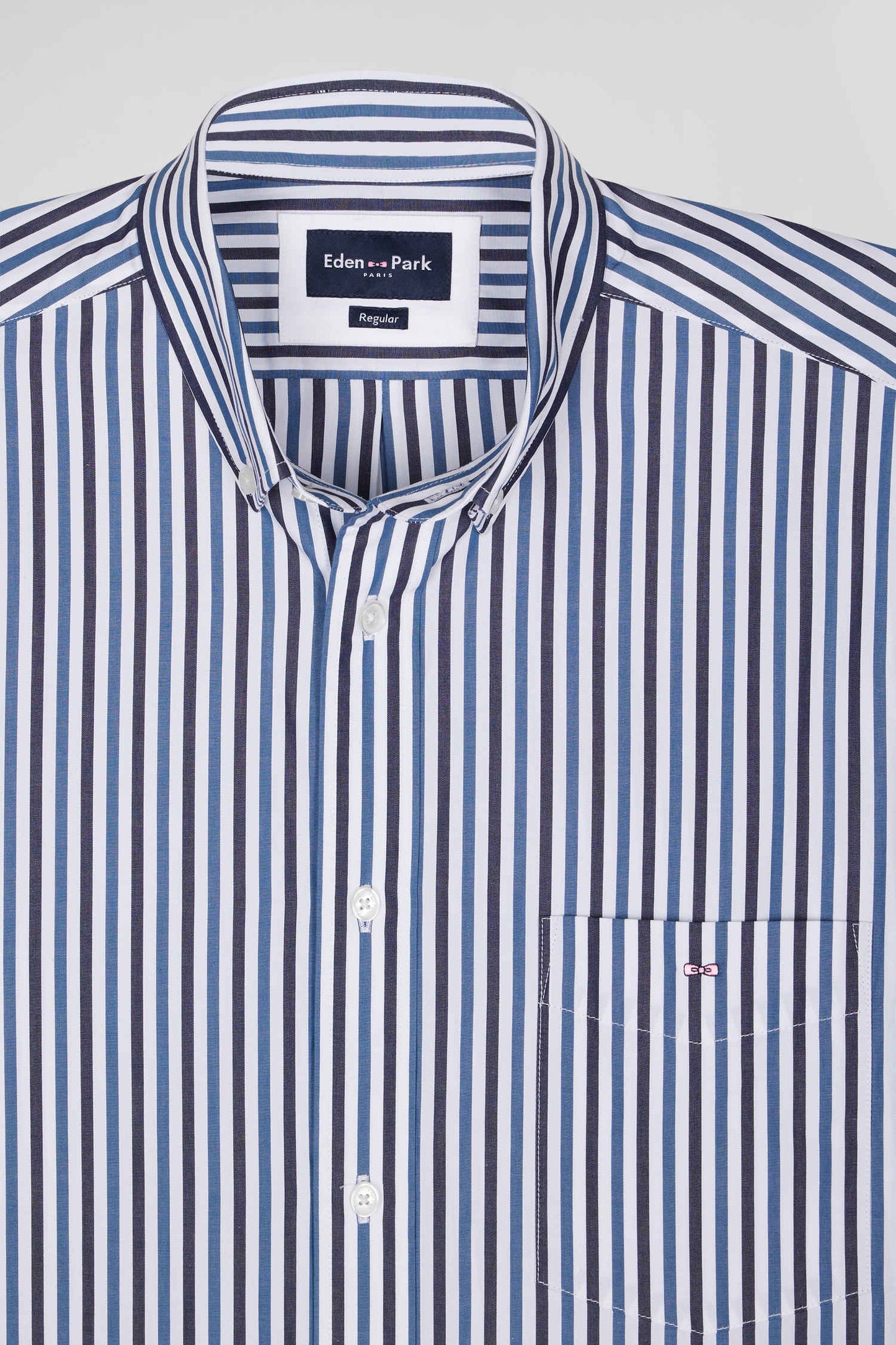 Chemise en popeline de coton rayée bleu foncé coupe Regular - Image 8