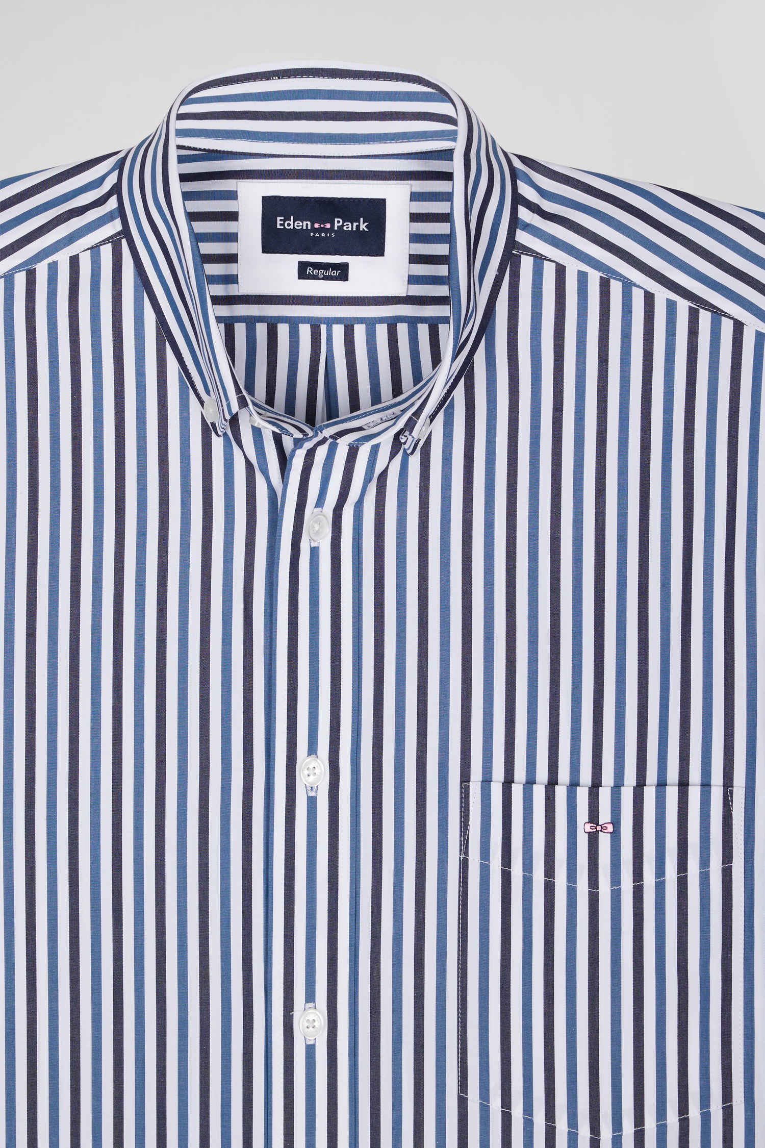 Chemise en popeline de coton rayée bleu foncé coupe Regular