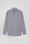 Regular navy and white checked cotton poplin shirt