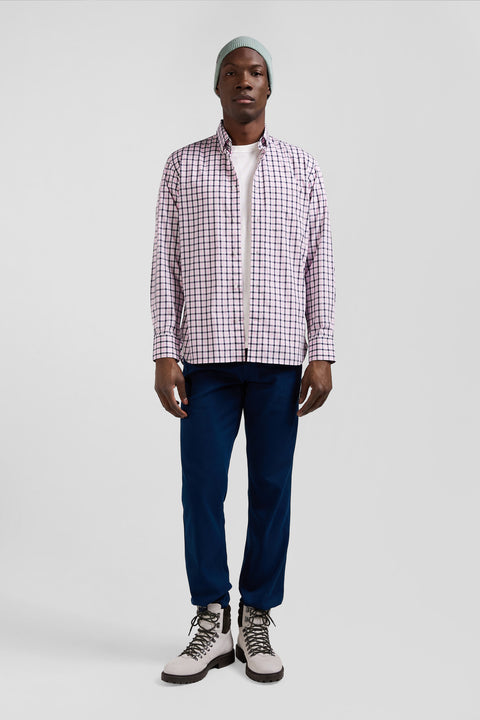 Regular pink and white checked cotton poplin shirt - Image 1