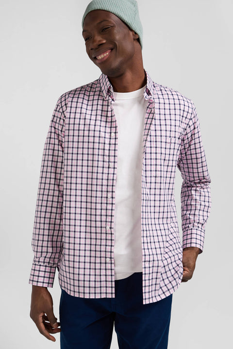 Regular pink and white checked cotton poplin shirt - Image 3