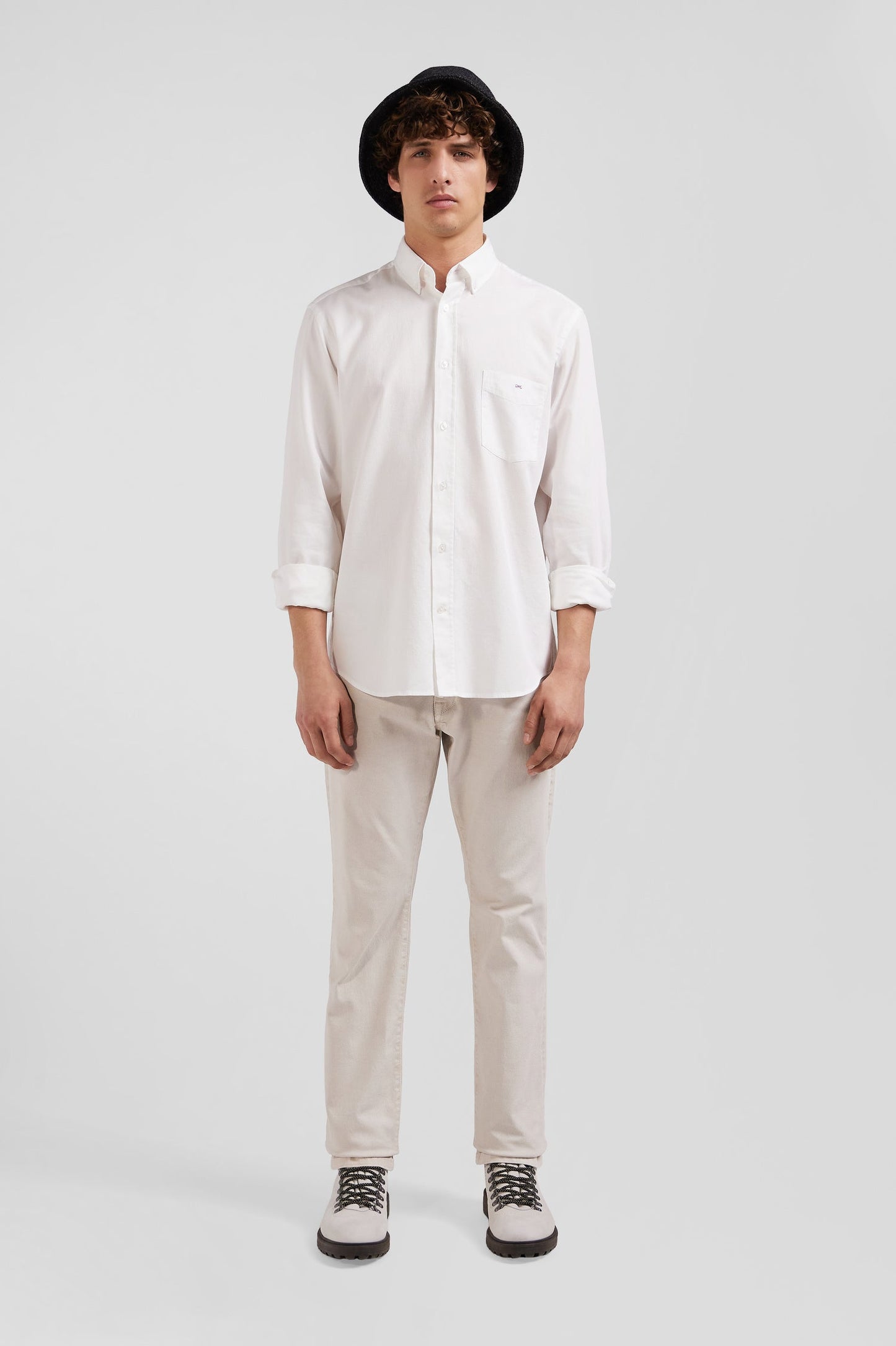 Chemise en piqué coton unie blanche coupe Regular - Image 1