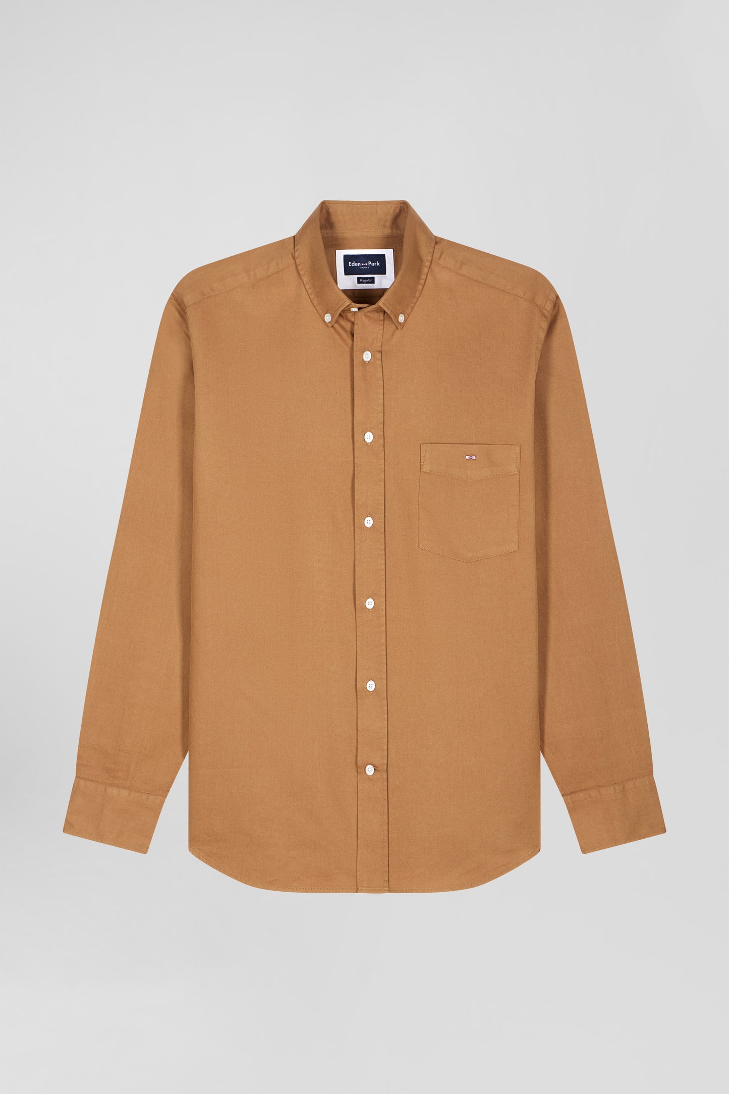 Plain hazelnut cotton piqué shirt Regular fit