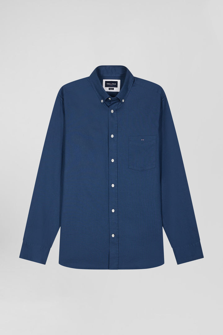 Chemise en piqué coton unie bleue coupe Regular alt view