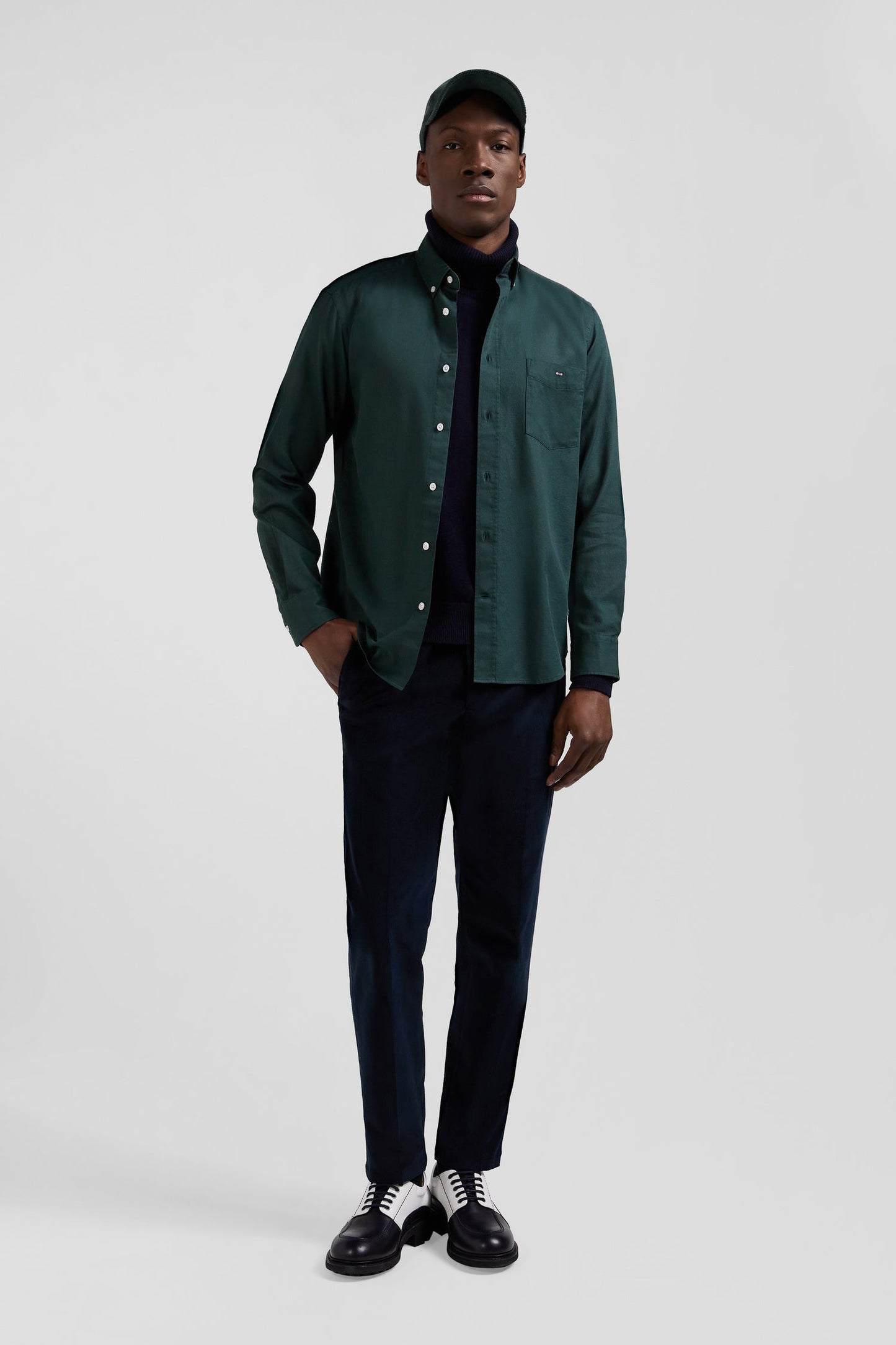 Chemise en piqué coton unie verte coupe Regular - Image 1