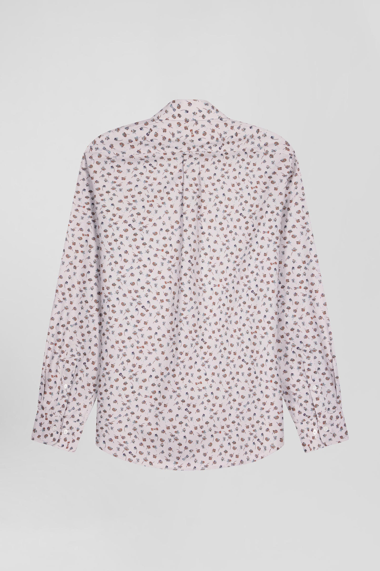 Regular beige cotton poplin shirt with microprint
