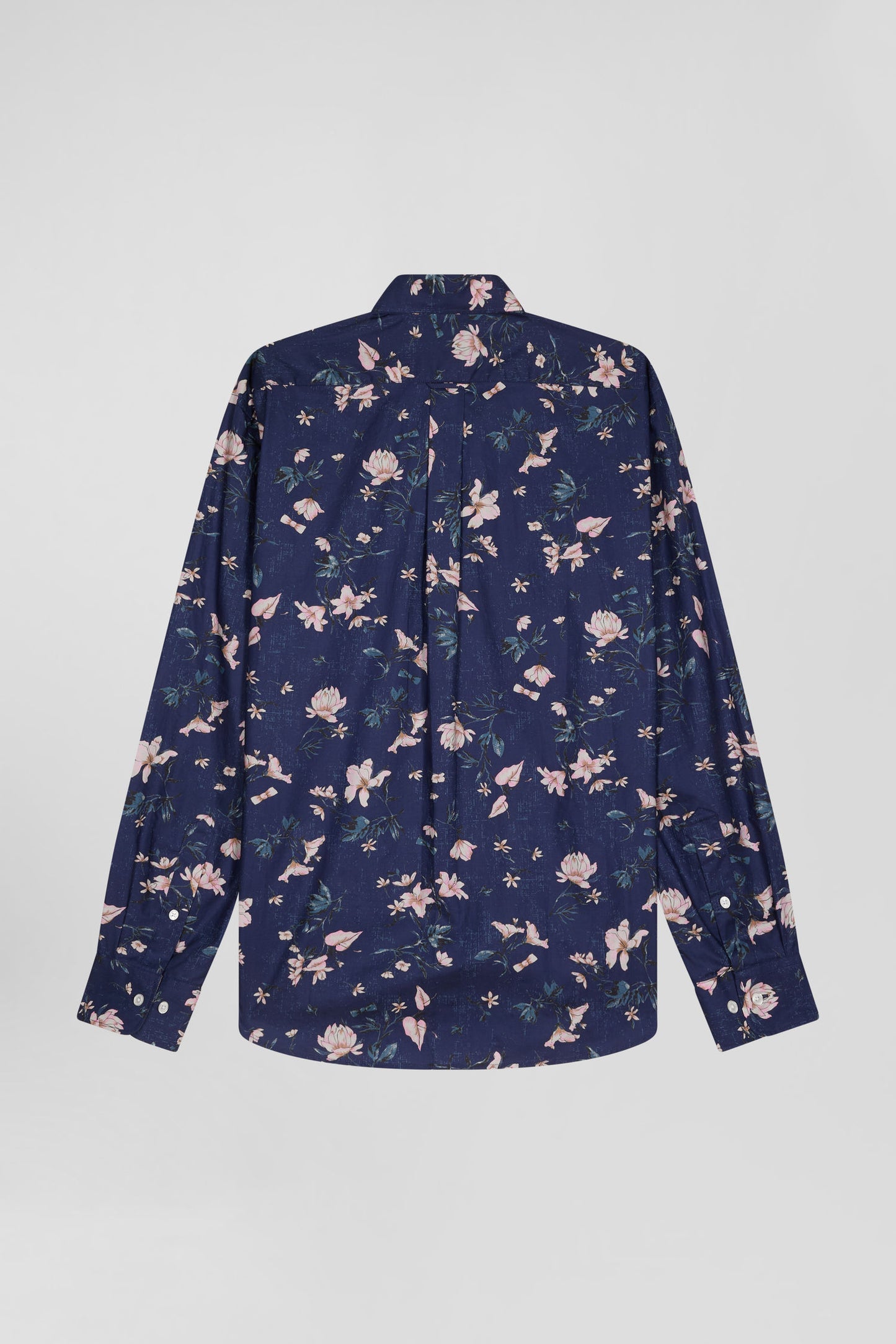 Regular navy Pima cotton poplin shirt with floral print