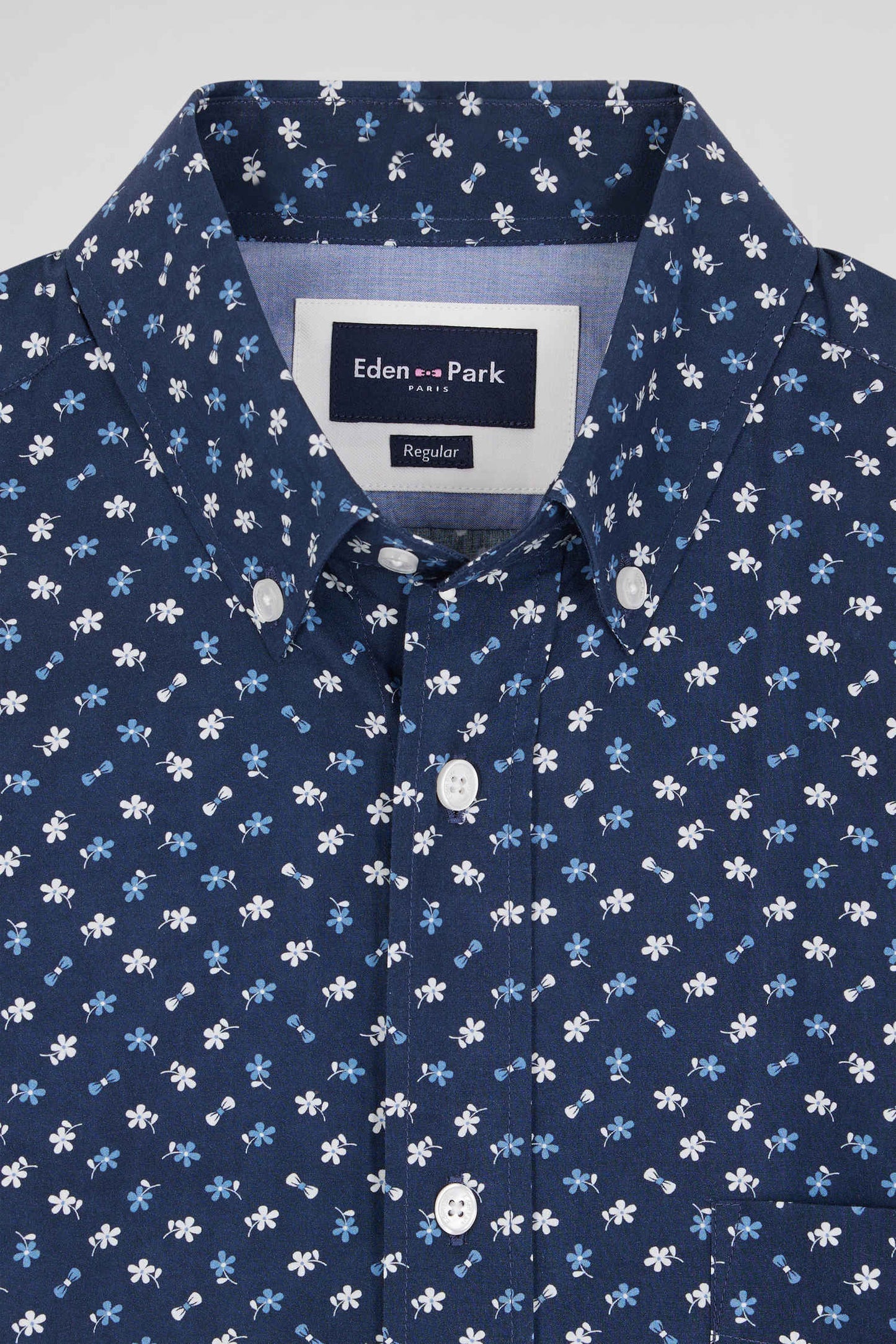 Chemise en popeline de coton bleu marine microimprimé floral coupe Regular - Image 8