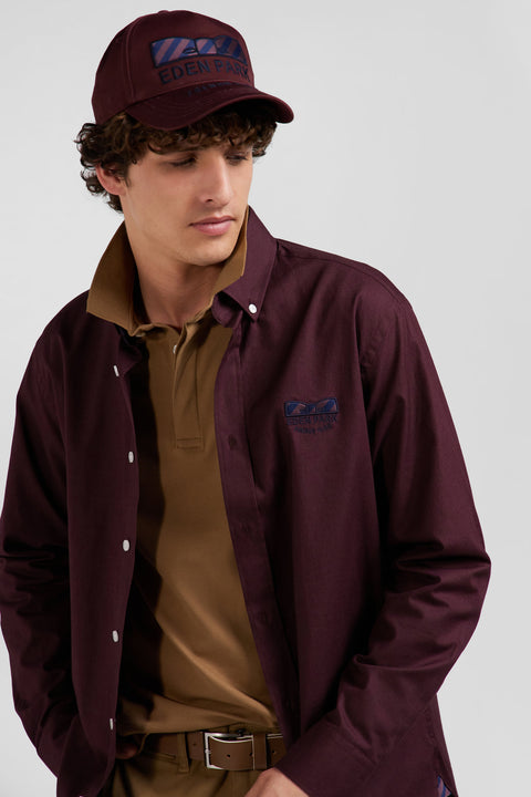 Regular burgundy oxford cotton shirt with striped bow tie detail - Image 3