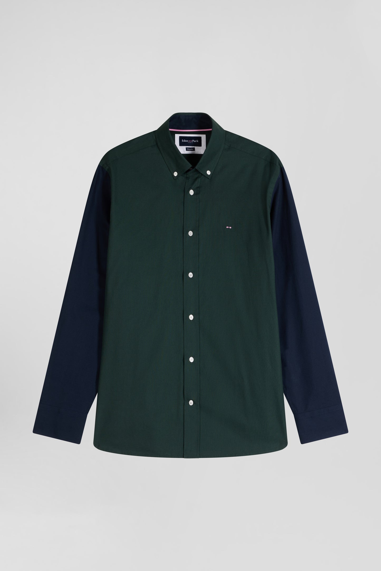 Regular green and navy oxford cotton shirt with back embroidery