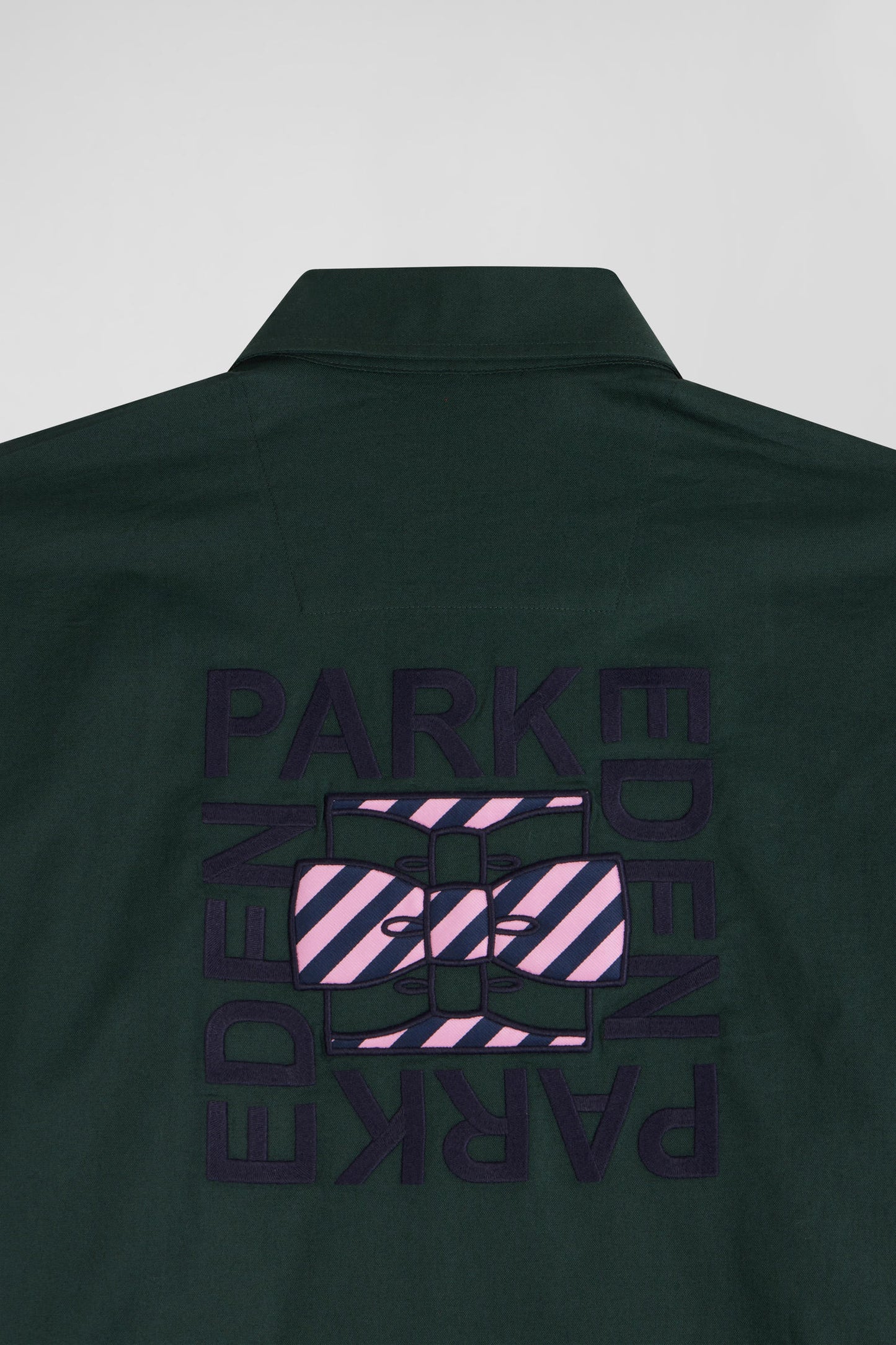 Regular green and navy oxford cotton shirt with back embroidery