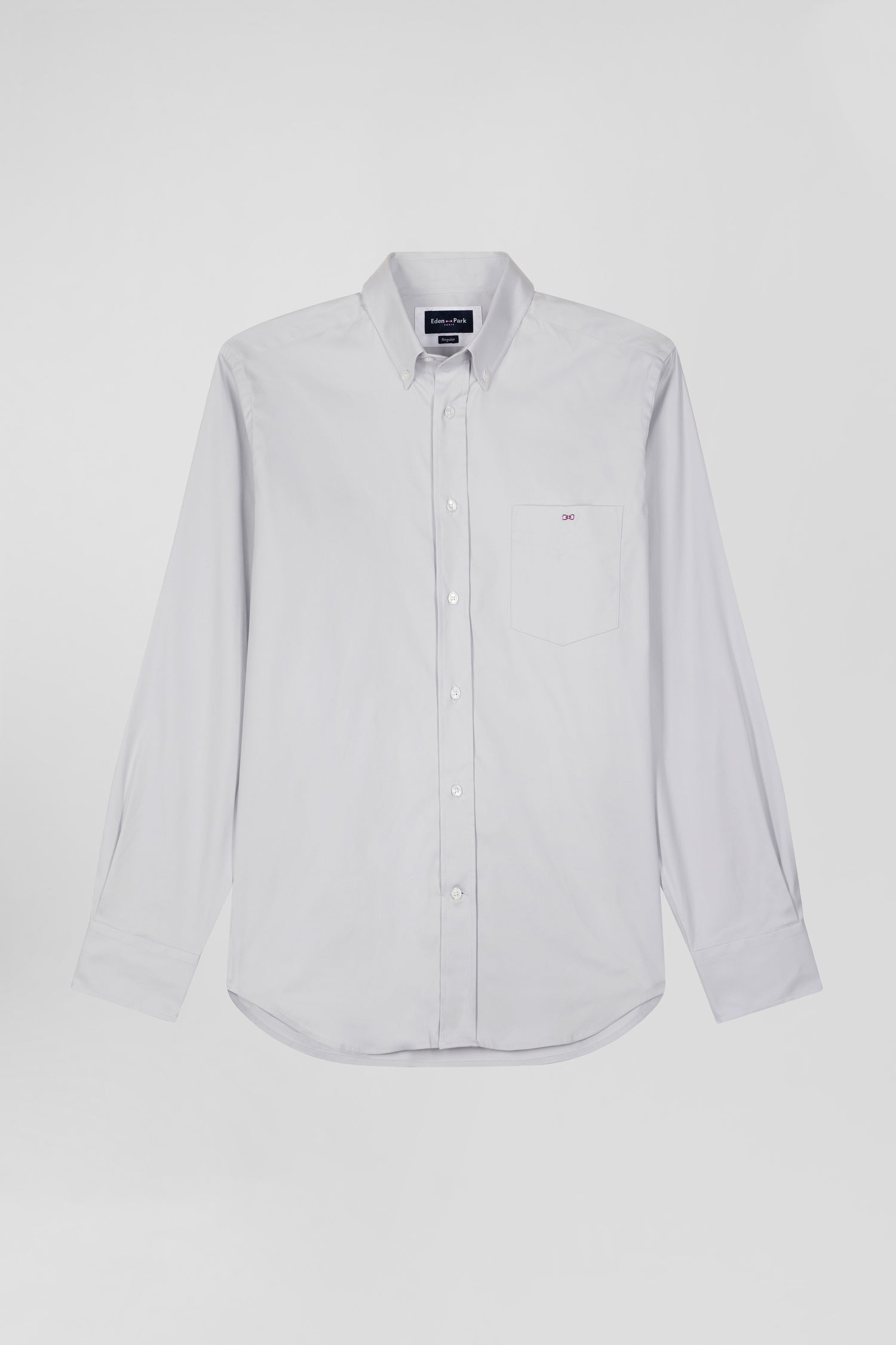 Chemise unie grise en coton stretch mélangé coupe Regular