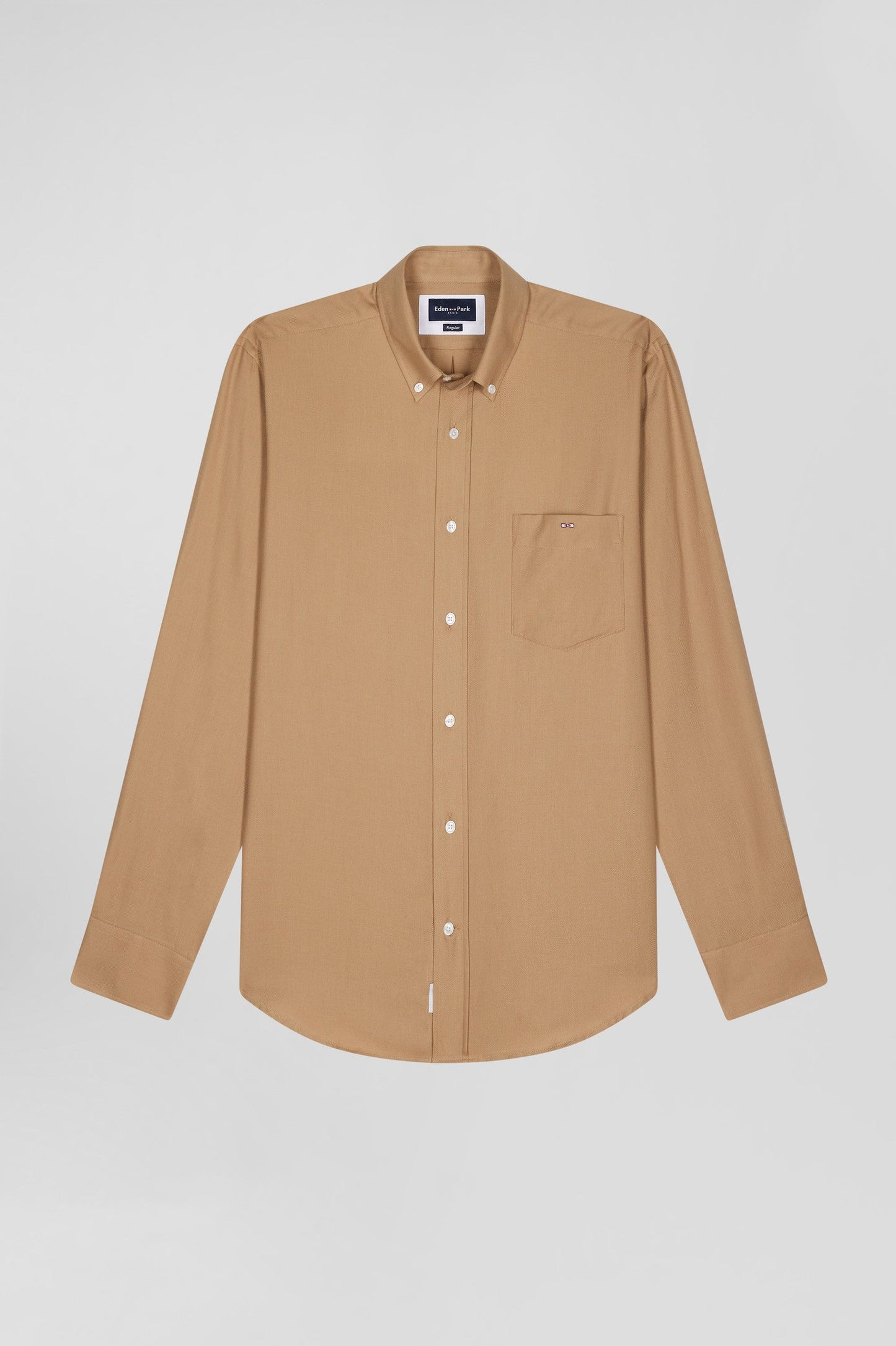 Chemise en twill de coton et cachemire camel coupe Regular - Image 2