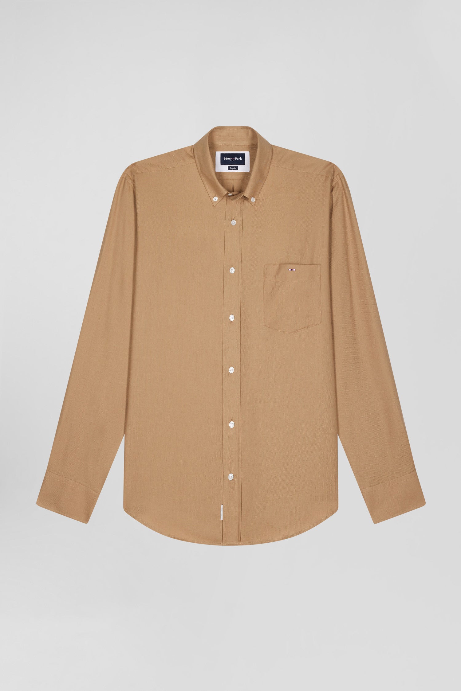 Chemise en twill de coton et cachemire camel coupe Regular