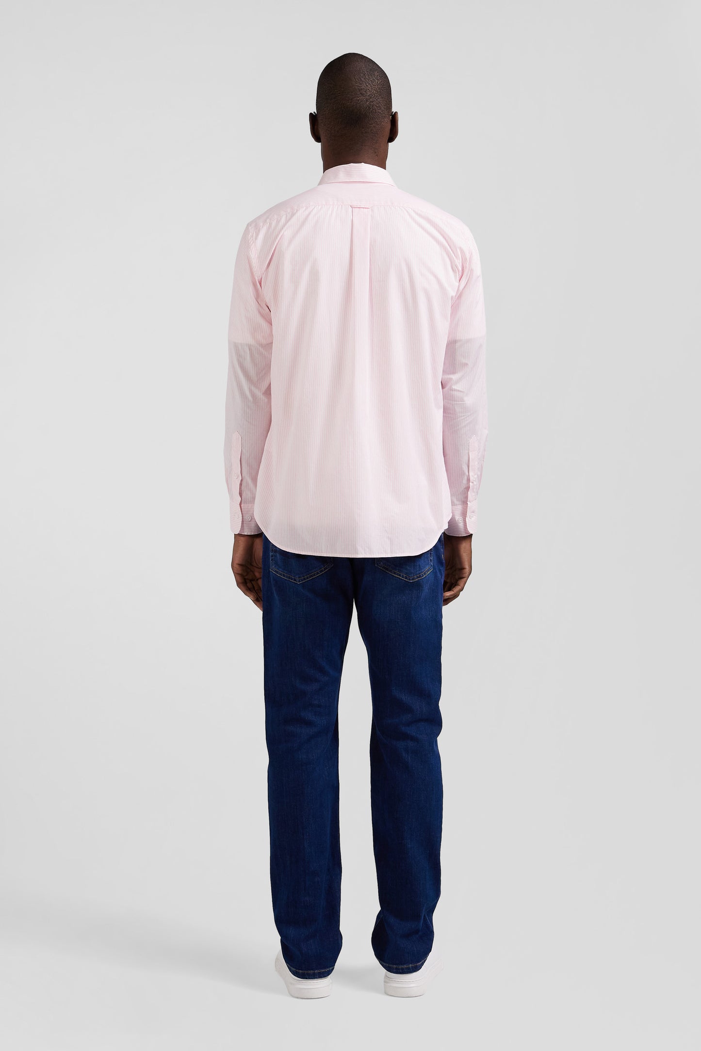 Regular pink striped cotton jacquard shirt