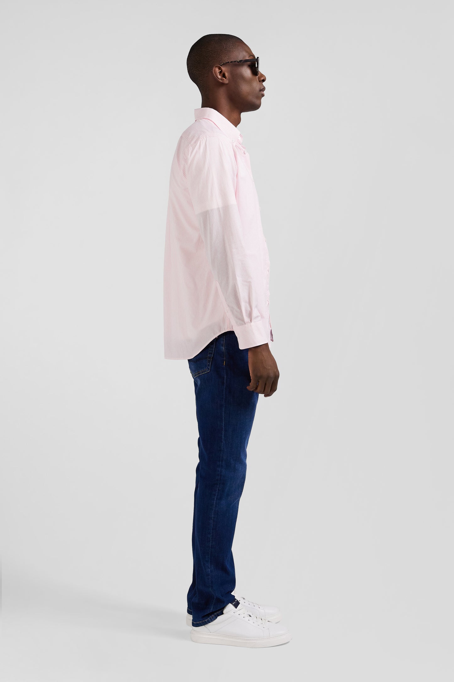 Regular pink striped cotton jacquard shirt