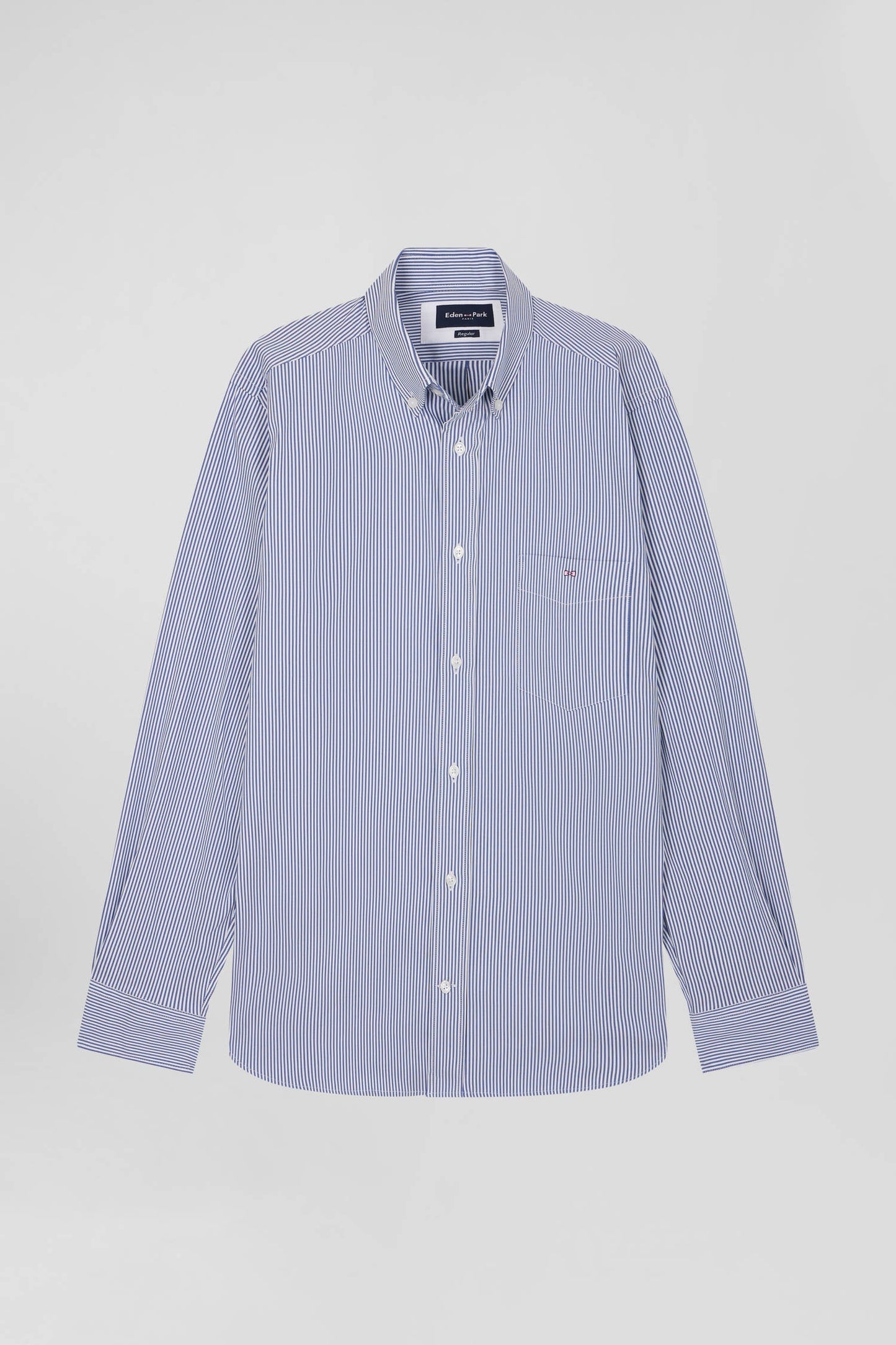 Chemise en popeline de coton bleu marine à rayures bâton coupe Regular - Image 2