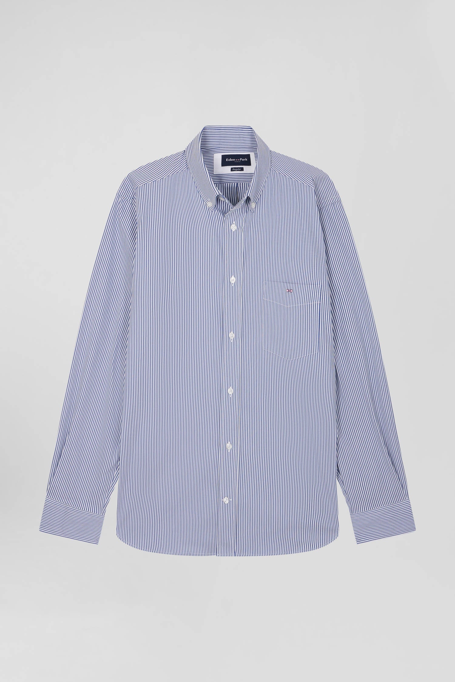 Chemise en popeline de coton bleu marine à rayures bâton coupe Regular