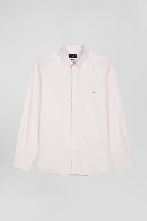 Regular pink cotton poplin shirt with baton stripes - Image 2