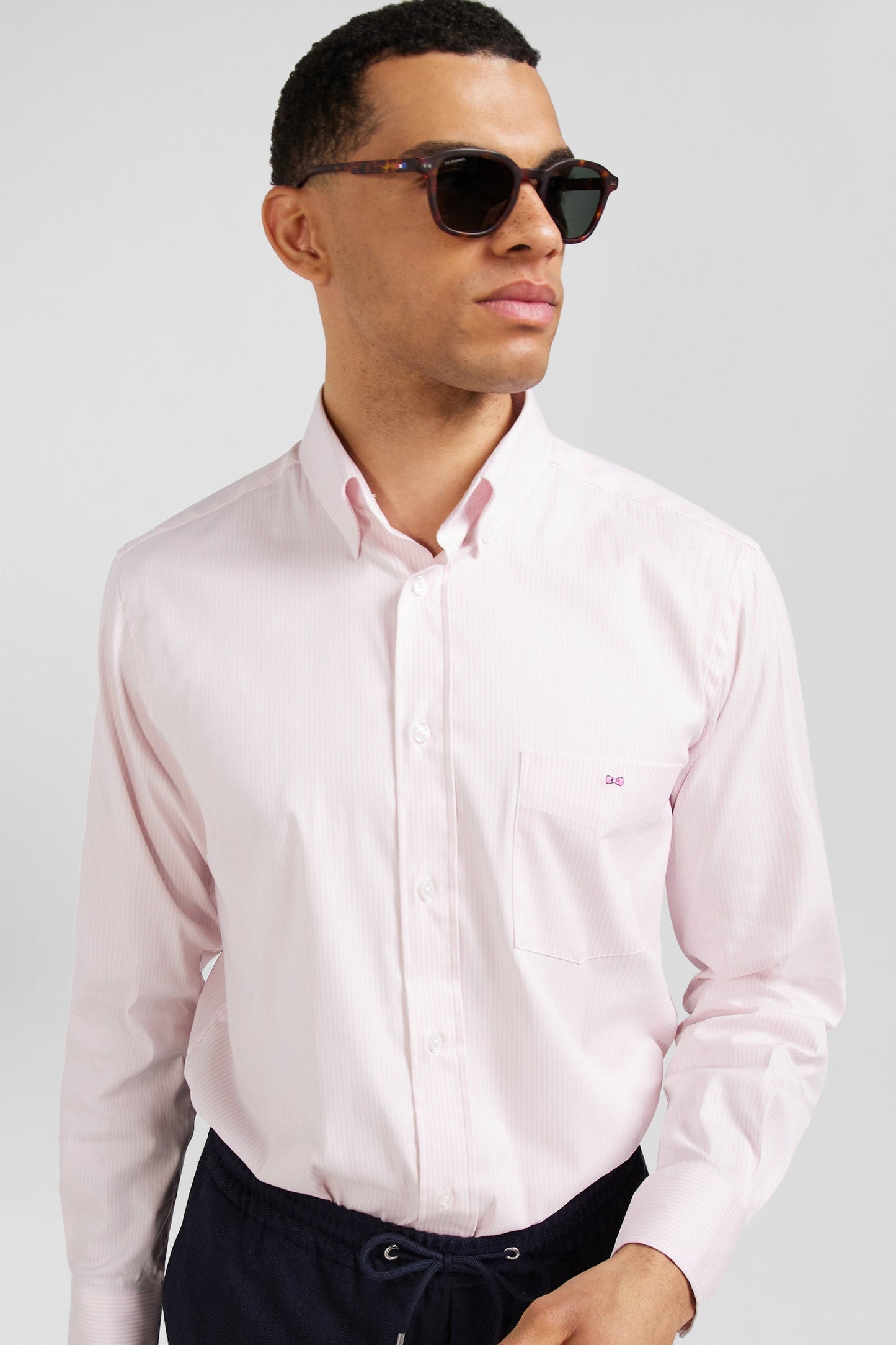 Chemise en popeline de coton rose à rayures bâton coupe Regular - Image 3