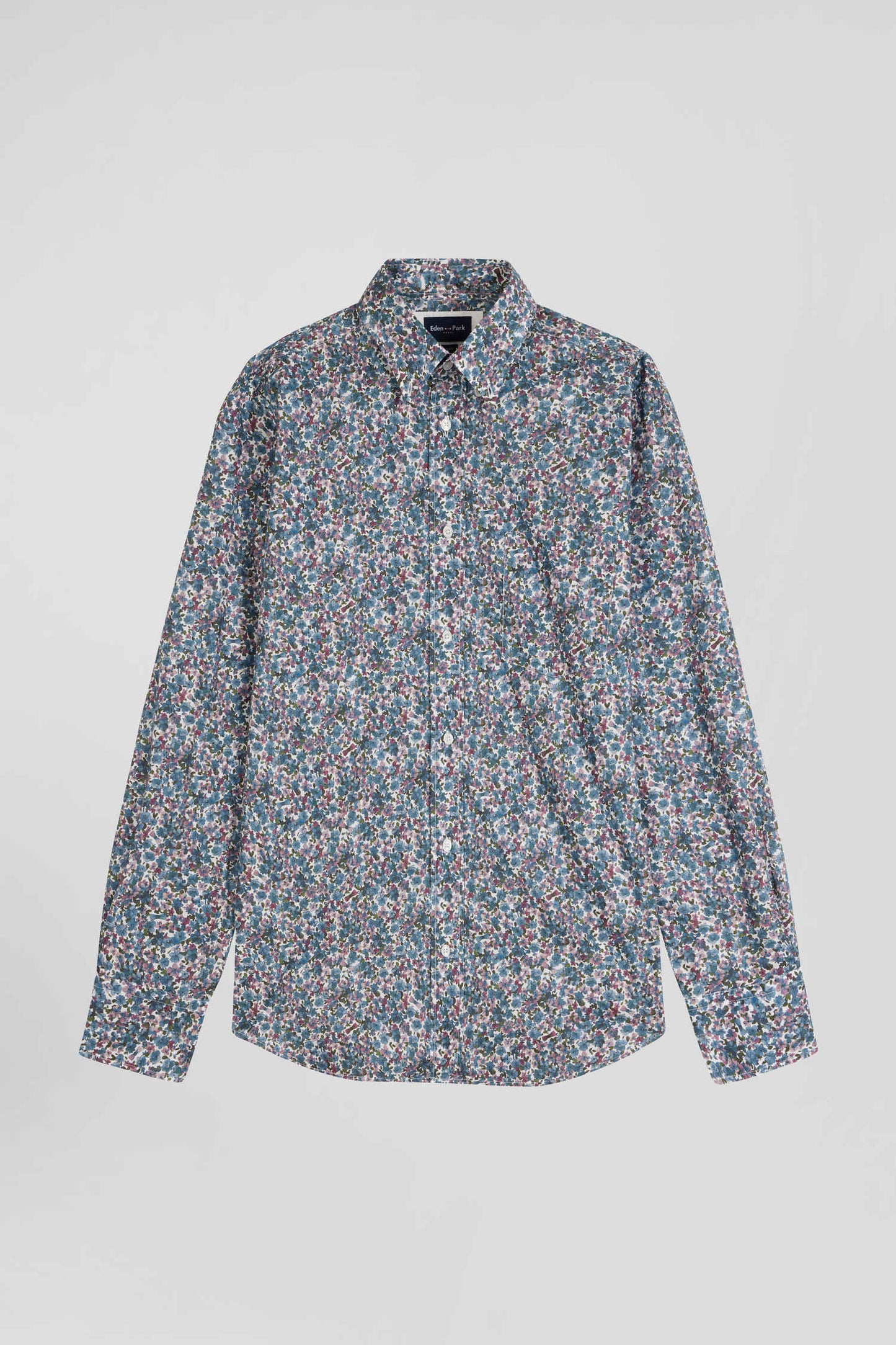 Chemise en popeline de coton bleue à imprimé floral coupe Regular - Image 2