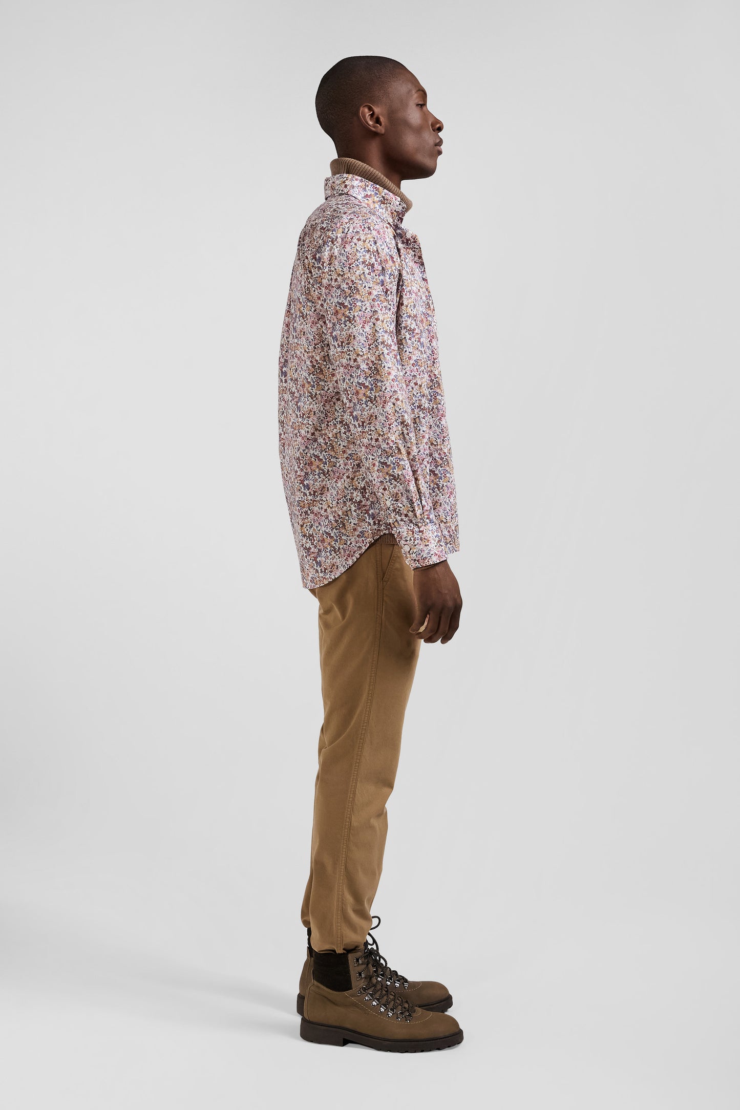 Cotton shirt with beige microprint, regular fit