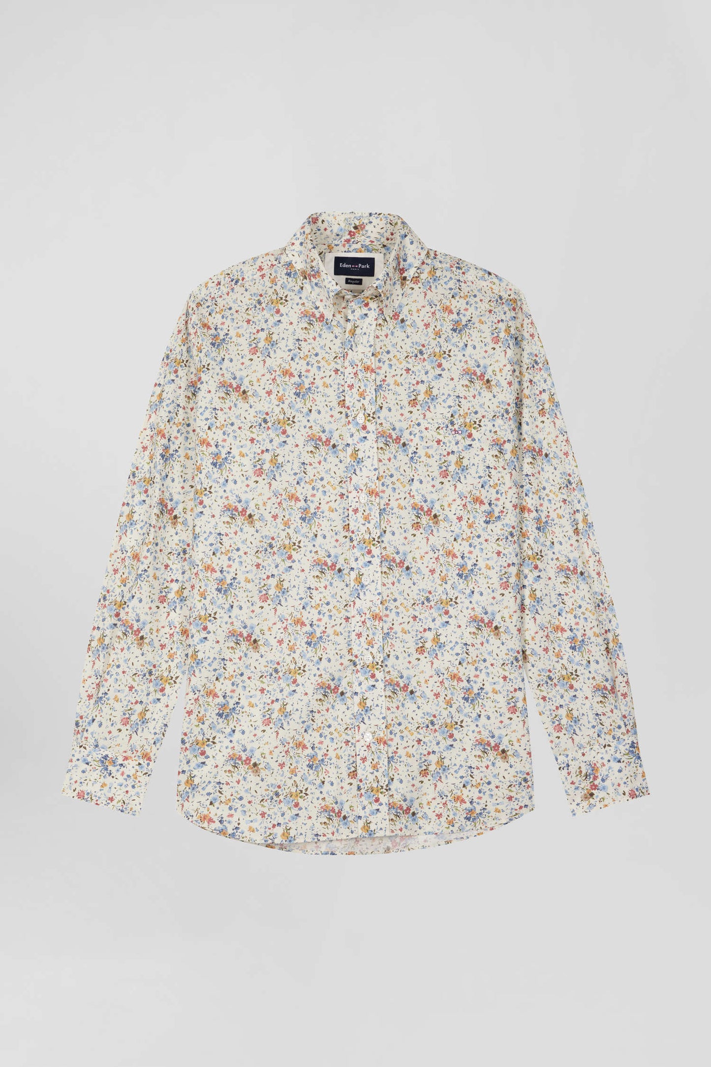 Cotton poplin shirt, floral print, regular fit