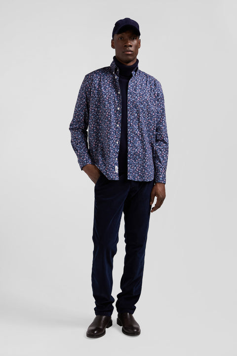 Dark blue microprint cotton shirt Regular fit - Image 1