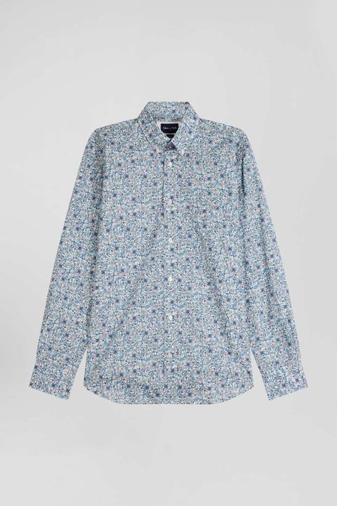 Light cotton poplin shirt with floral microprint Regular fit - Image 2