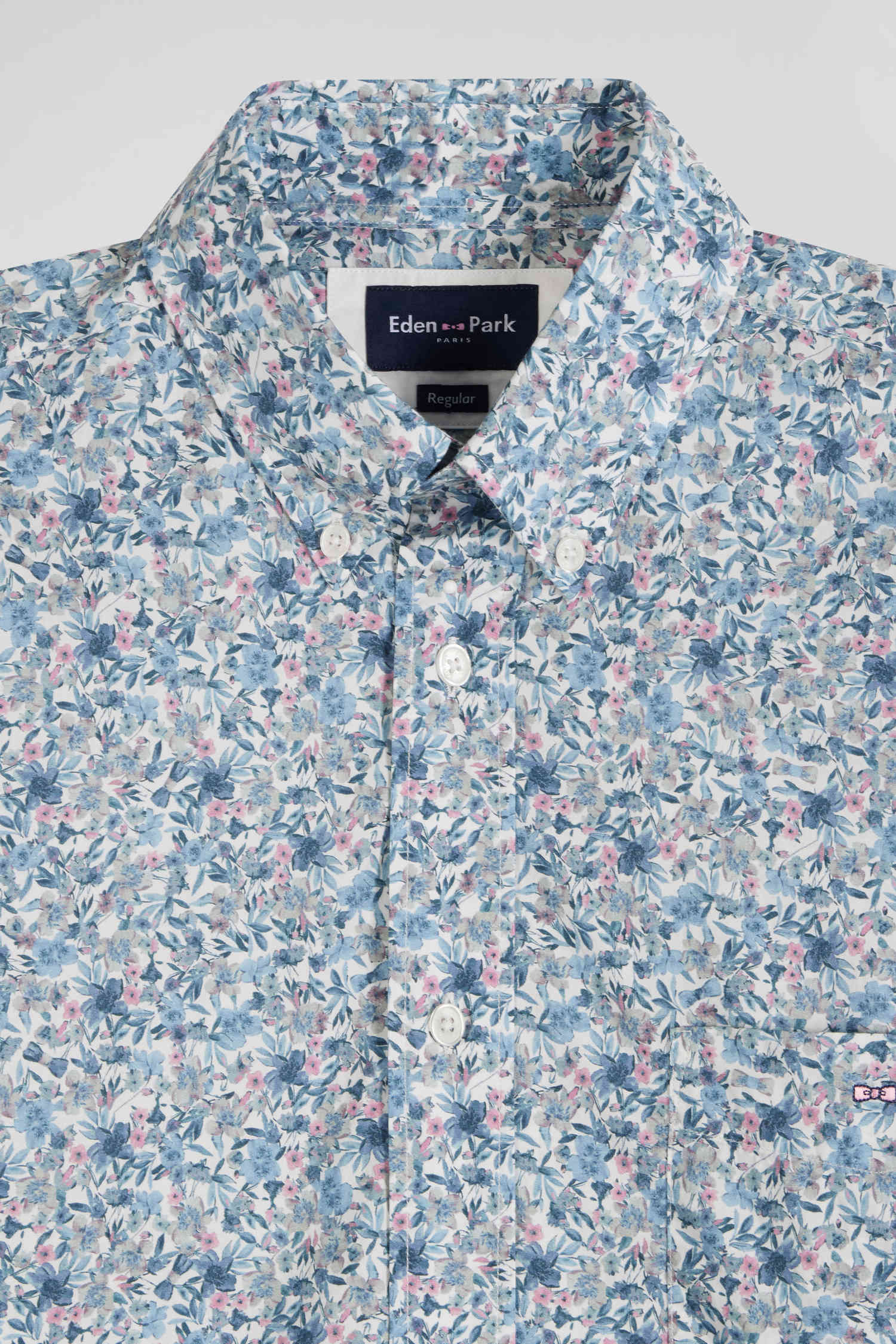 Chemise en popeline de coton ciel microimprimé floral coupe Regular