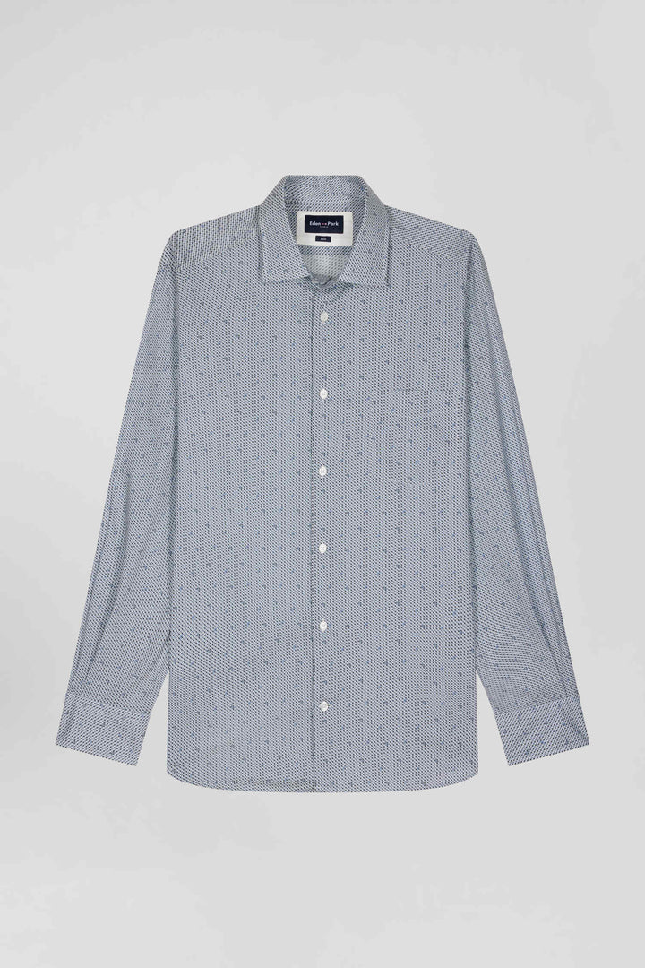 Light blue micro-motif cotton shirt Slim fit