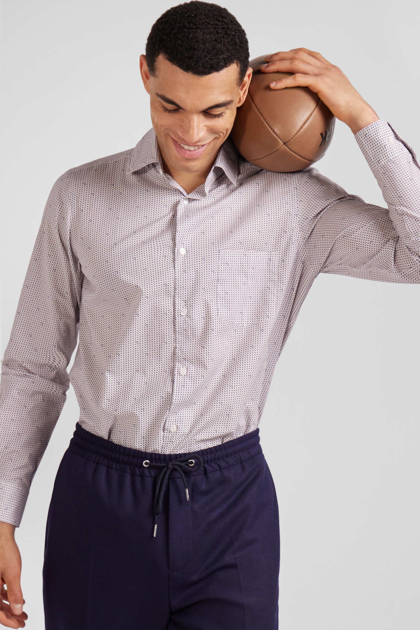 Slim pink microprint cotton shirt