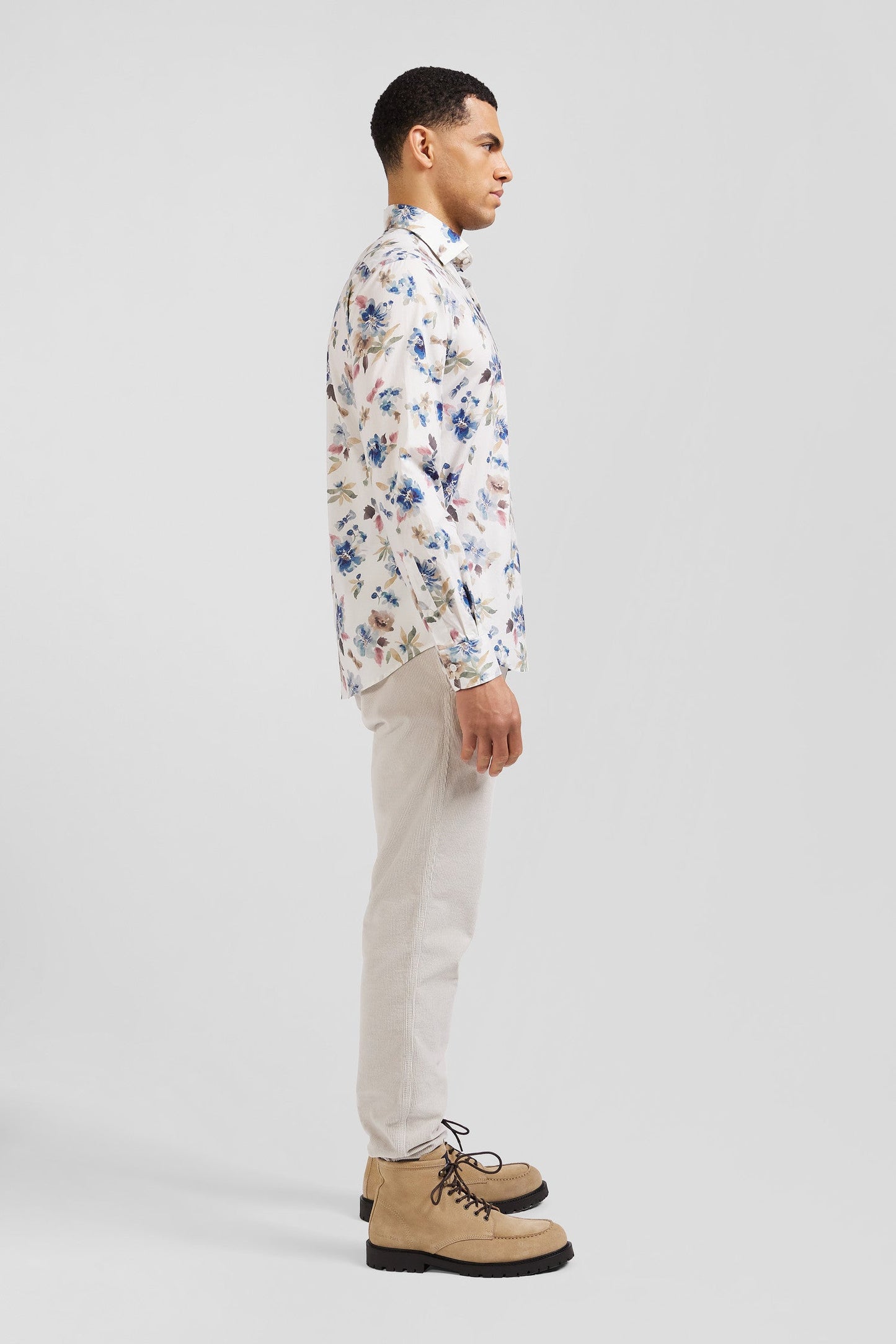 Chemise en coton à imprimé floral beige coupe Slim - Image 7