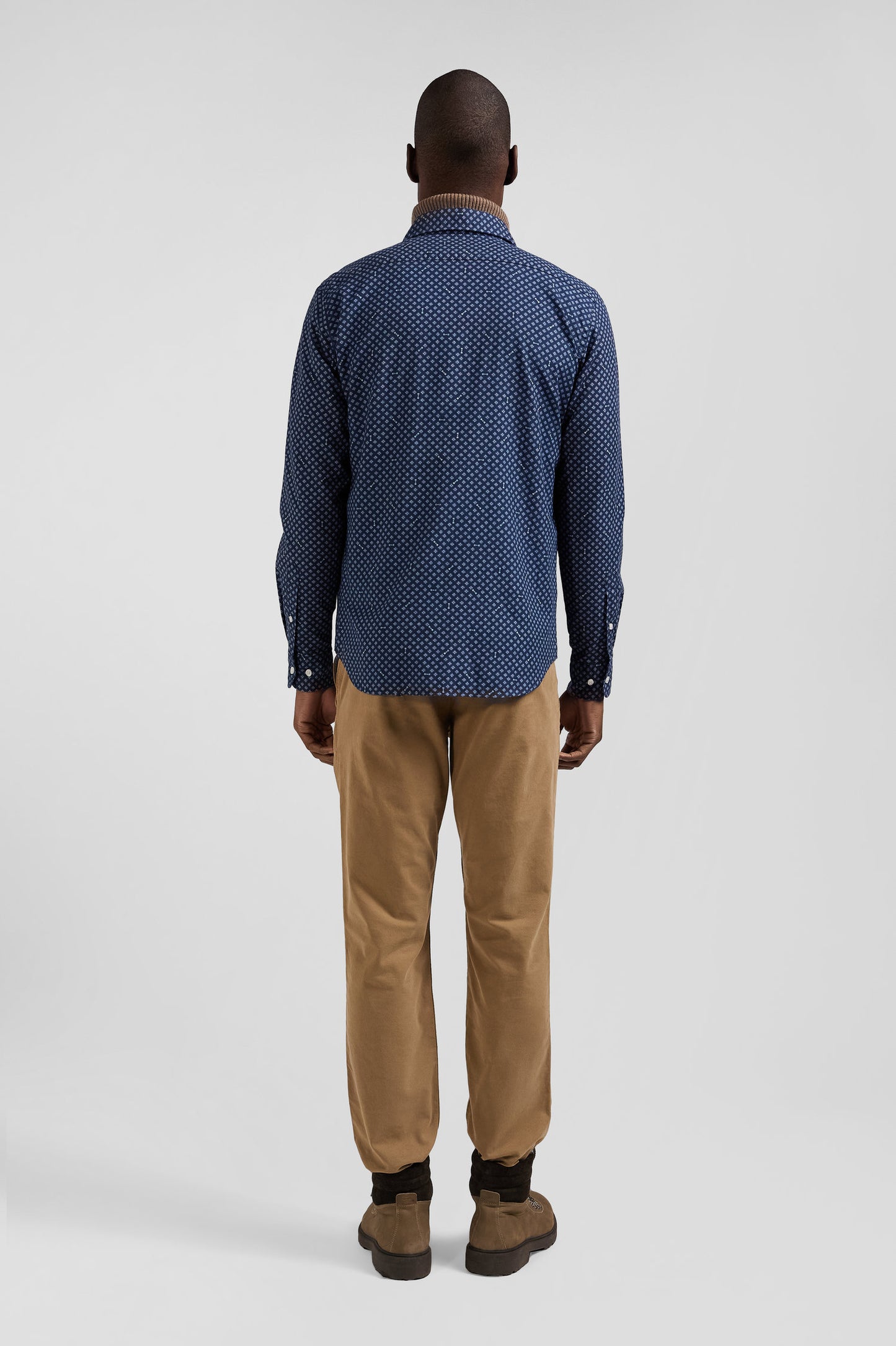 Slim fit shirt in indigo cotton poplin with graphic print