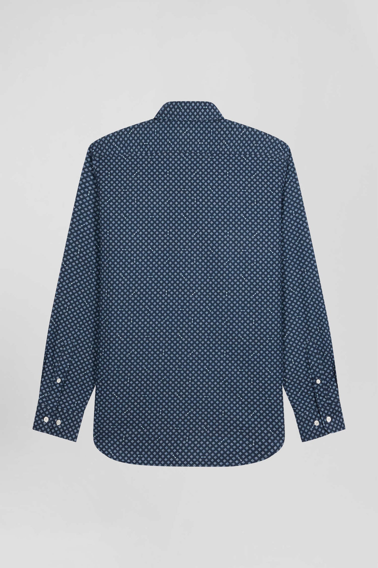 Slim fit shirt in indigo cotton poplin with graphic print